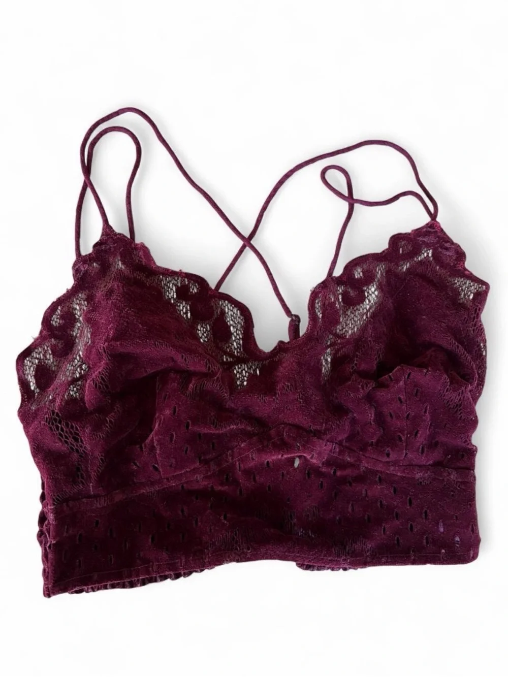 Free People Madonna Wine Red Lace Bralette with Strappy Back Burgundy